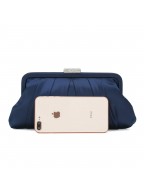 Classic Crinkled Satin Navy Clutch