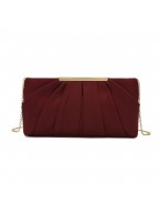 Elegant Pleated Satin Formal Burgundy Tote Bag
