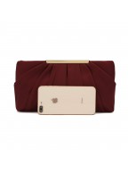 Elegant Pleated Satin Formal Burgundy Tote Bag